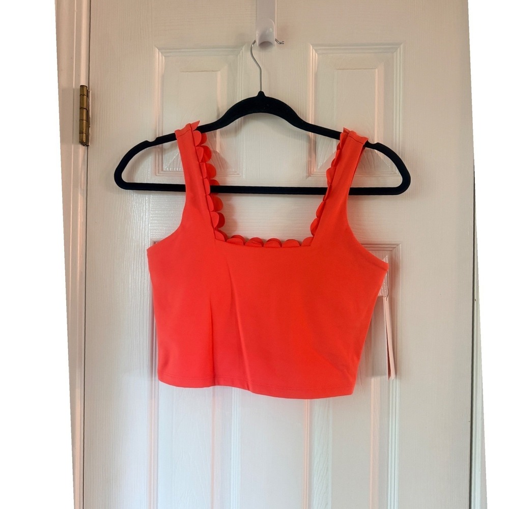 AQUA Athletic Scallop Edge Square Neck Tank Top Guava Pink Size medium 5510528